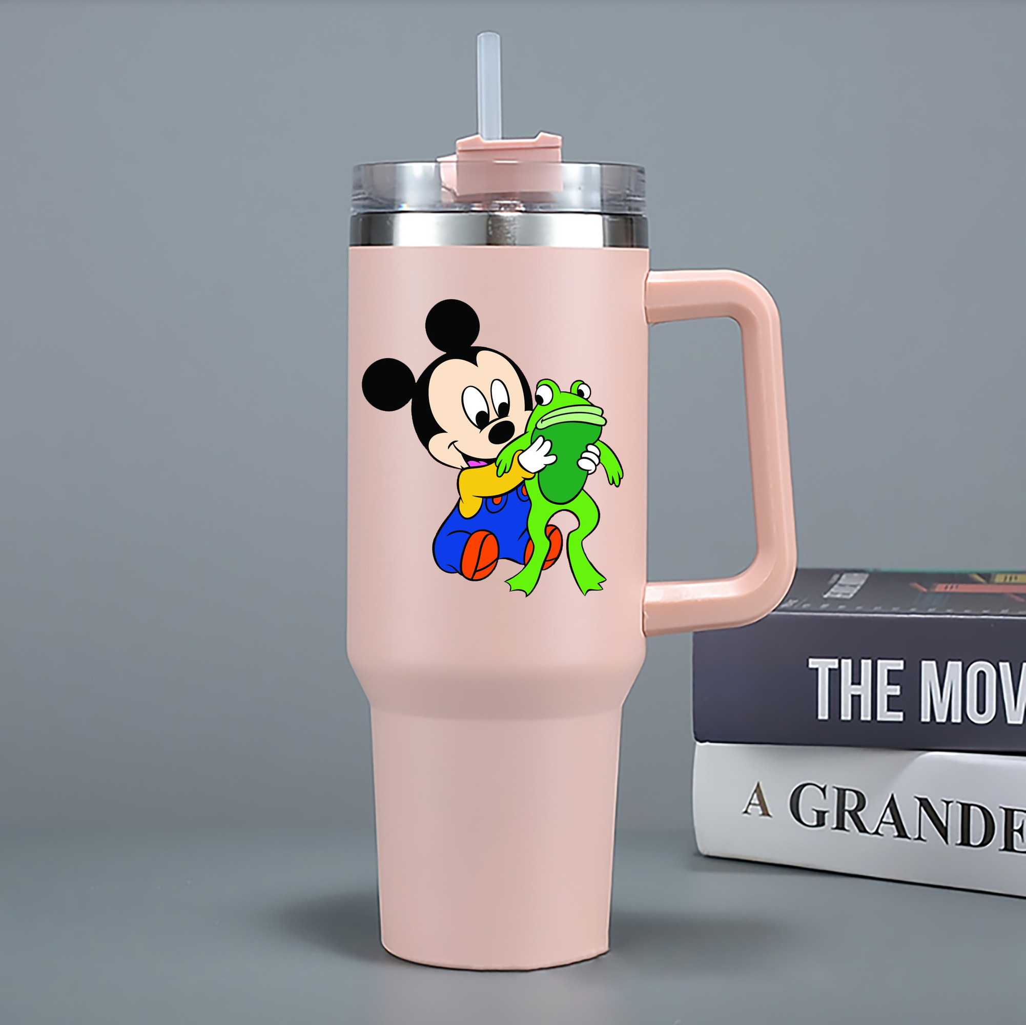 （画像用） ミッキーマウス Mickey Mouse 1200mL車用タンブラー - クリスタルステッカー（プラスチックストロー付き）